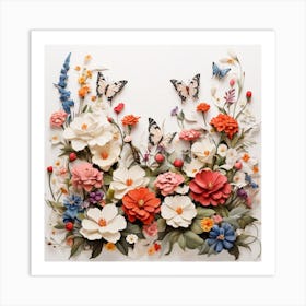 Flowers And Butterflies Art Print