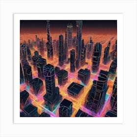 Illustration Of A City Skyline At Night Buildings Made Of Octagonal Fractal Patternneon Vibrant 682293568 (2) Art Print