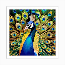 Vibrant Peacock Painting Art Print