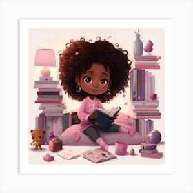 Little Black Girl Reading 2 Art Print