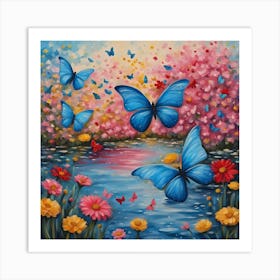 Butterflies By The Pond Art Print