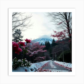 Snowy Road To mountain Art Print