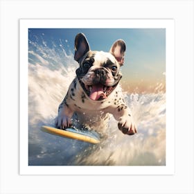 Frenchie Surfing Art By Csaba Fikker 002 Art Print