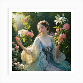 Garden Serenity Émile Vernon S Watercolor Portrait Of Blooming Roses And Lilies (2) Art Print