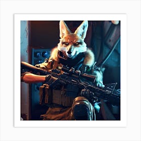 Fox With Rifle Art Print