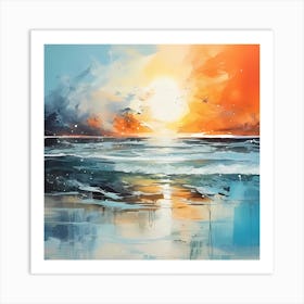 AI Serene Coastal Melodies: A Fusion of Watercolor and Oil in Abstract Beach  Art Print