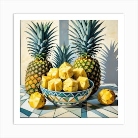 Pineapples Monochrome Background Art Print