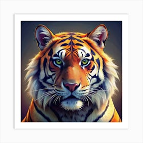 Close Up Portrait Of A Tiger With Green Eyes Art Print