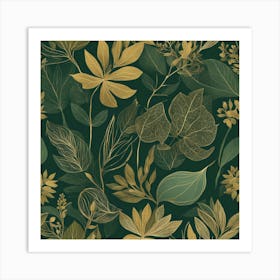 Gold And Green Leaves 1 Art Print