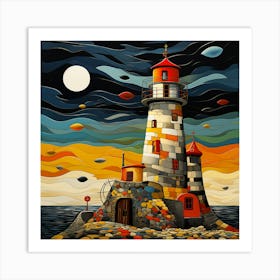 Lighthouse At Night Art Print