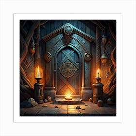 Ornate Wooden Doorway With Candles Art Print