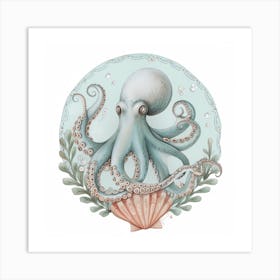 Storybook Style Octopus With Shells  1 Art Print