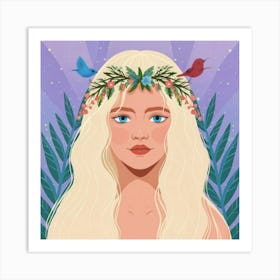 Girl With A Flower Crown Art Print