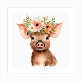 Floral Baby Boar Nursery Illustration (11) Art Print