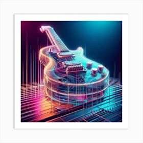 Neon Electric Guitar Art Print