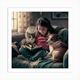 Little Girl Reading A Book Art Print