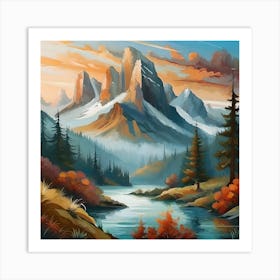 Firefly An Illustration Of A Beautiful Majestic Cinematic Tranquil Mountain Landscape 96539 Art Print
