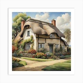 House With Thatched Roof Art Print 2 Art Print