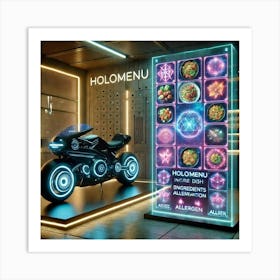 A Futuristic Holomenu Display Beside A High Tech M Art Print