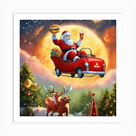 Santa Claus In A Car Art Print