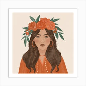 Illustration Of A Woman Wearing A Flower Crown Art Print