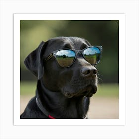 Black Labrador Closeup Wearing Dark Sunglasses Art Print