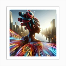 Futuristic Girl With Wings Art Print