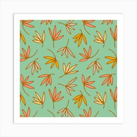 PETALS Abstract Floral Botanical in Brown Pink Yellow Cream Gray on Mint Green Art Print