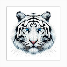 White Tiger Head - Abstract Line Art Illustration 160 Art Print