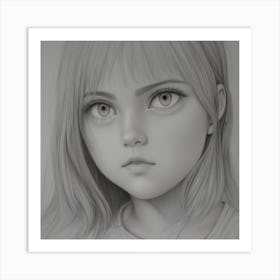 A Pencil Drawing Of A Girl Looking Into The Distance Art Print