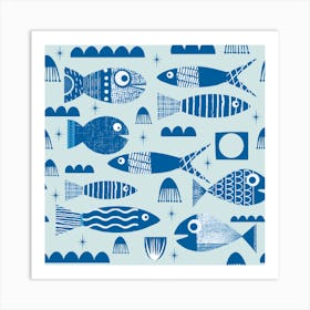 Plenty Of Fishes In The Sea Aqua Art Print