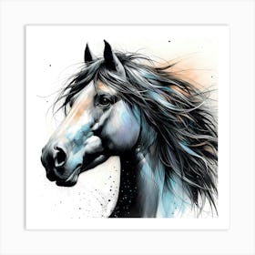 Horse Head Drawing With Some Color Accents Art Print