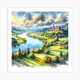 Watercolor Landscape With Castle Art Print