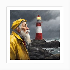 Old Man At The Lighthouse Art Print