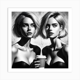 Two Women Holding Coffee Art Print