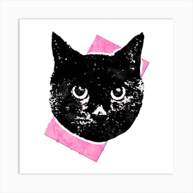 Soft Pink Cat Square Art Print