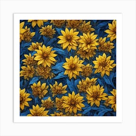 Yellow Flowers In Field With Blue Sky Centered Symmetry Painted Intricate Volumetric Lighting (7) Art Print