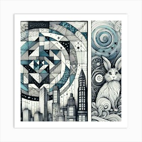 Rabbit And The City Art Print