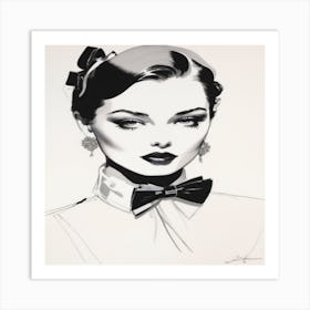 Lady In Black And White Art Print