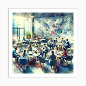 Collaborative Learning Wall Print Art A Dynamic And Motivating Scene Of Teamwork And Knowledge Exchange, Perfect For Promoting Academic Collaboration In Any University Setting Art Print