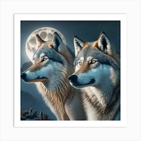 Two Wolves In The Moonlight 3 Art Print