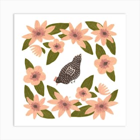 Hen With Flowers Art Print