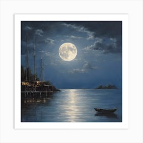 Full Moon Over The Sea Art Print