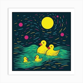 Colourful Duckling Swirl Pattern 2 Art Print