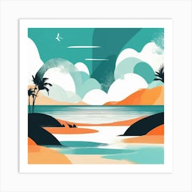 Beach Landscape With Palm Trees Art Print