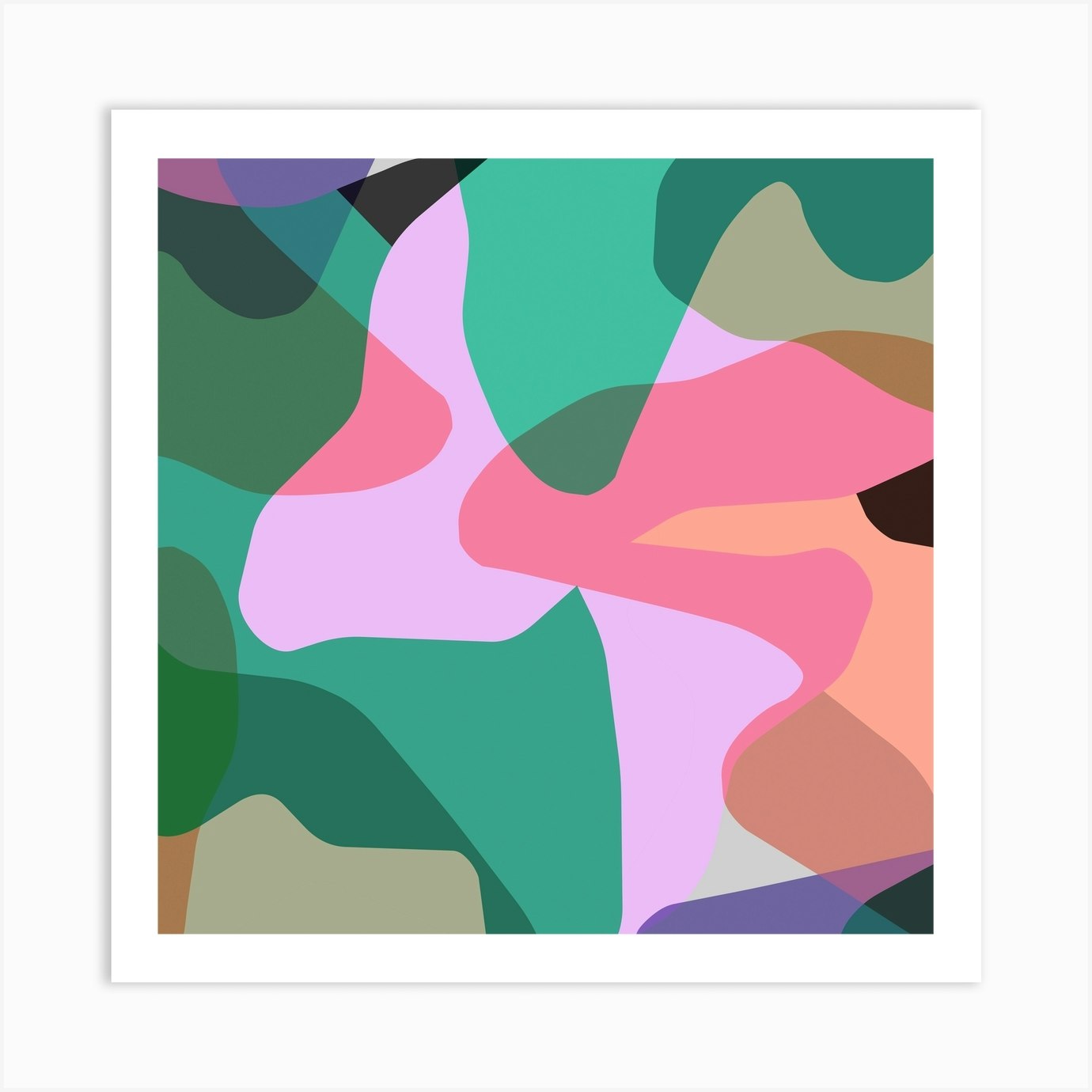 Abstract Camouflage Pink Green Square Art Print by Ninola Design - Fy
