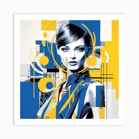 Woman In Blue And Yellow Art Print