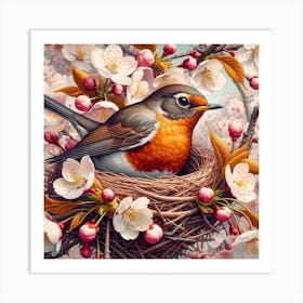 Robin In The Nest Art Print