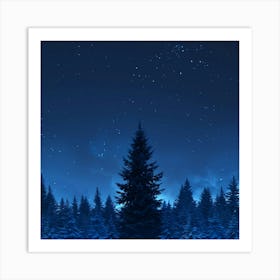 Night Sky With Pine Trees Art Print