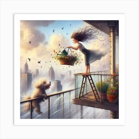 Girl And A Dog Art Print